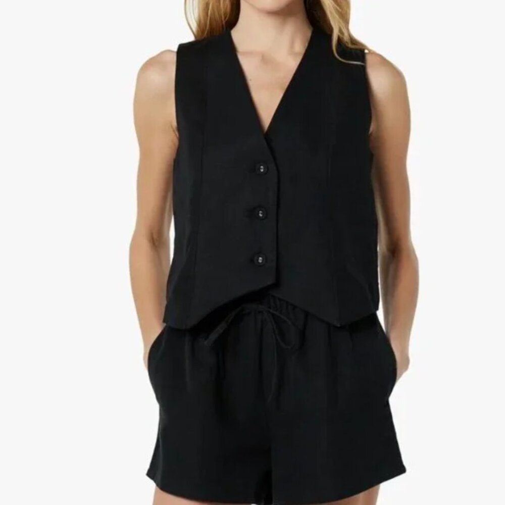 The Drop Esma Linen Blend Button-Front Vest | Tailored Back Seam L NWT